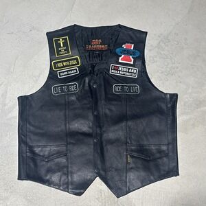 Vintage 90s Leather WWJD Riders For Christ CMC Patches Biker Vest HOG Jesus